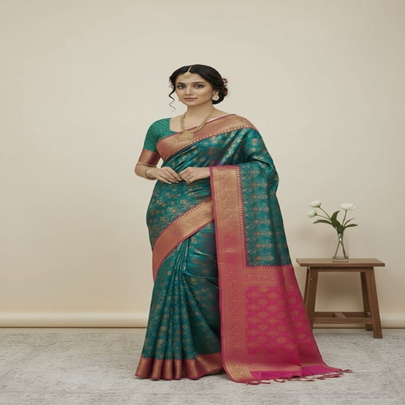 Premium Pure Katan Silk Banarasi Saree (Zari Weaving) with a matching blouse pice_7001