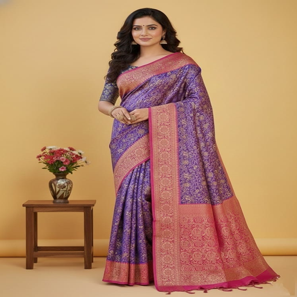 Premium Katan Saree for a fashionable look - Complete set with blouse pice