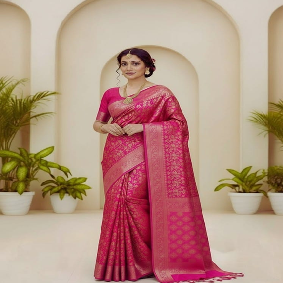Premium Pure Katan Silk Banarasi Saree (Zari Weaving) with a matching blouse pice_7005