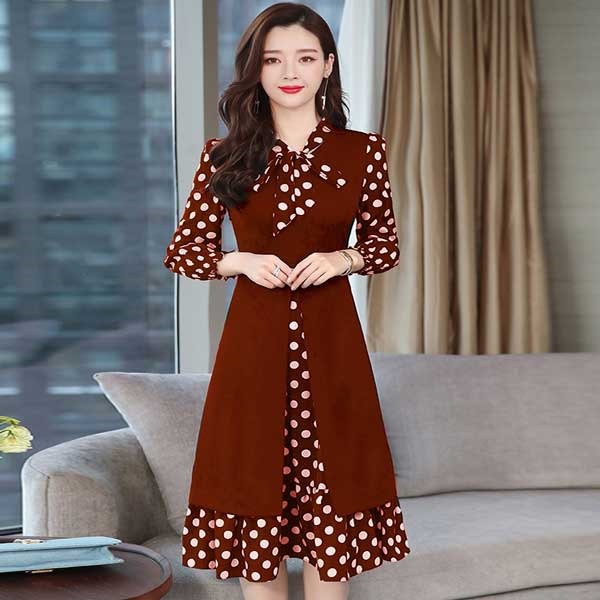 Stylish Dot Print Long Koti Kurti Dress _1817