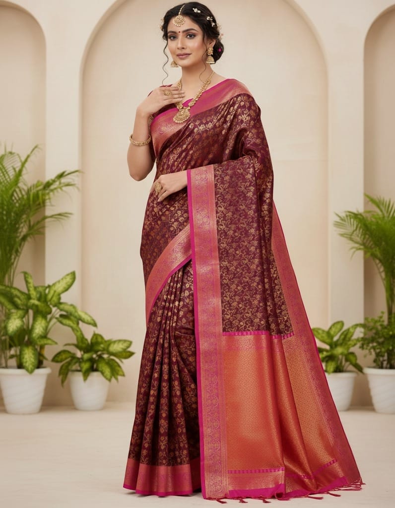 Premium Pure Katan Silk Banarasi Saree (Zari Weaving) with a matching blouse pice_ 7004