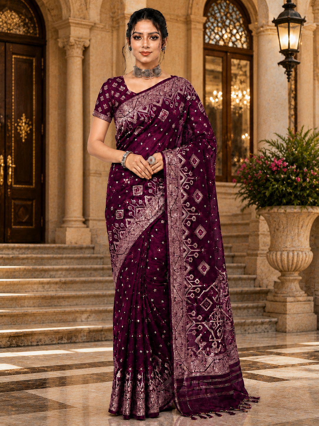 Exclusive Purple Cotton Jamdani Saree 7052